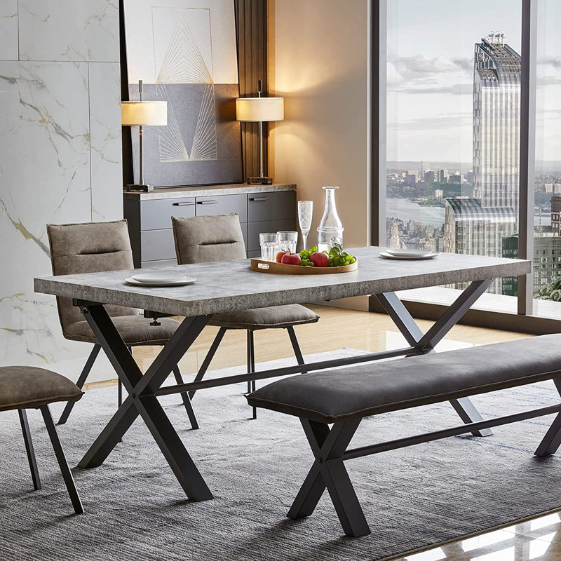 17 Stories Drop Leaves Expandable Dining Table For 8 Large Rectangular Industrial And Stylish Design For Kitchen Restaurant With Sturdy Structure And MDF HPL Board 74.9 40 Wx37 dx30 h Dark Grey Wayfai...